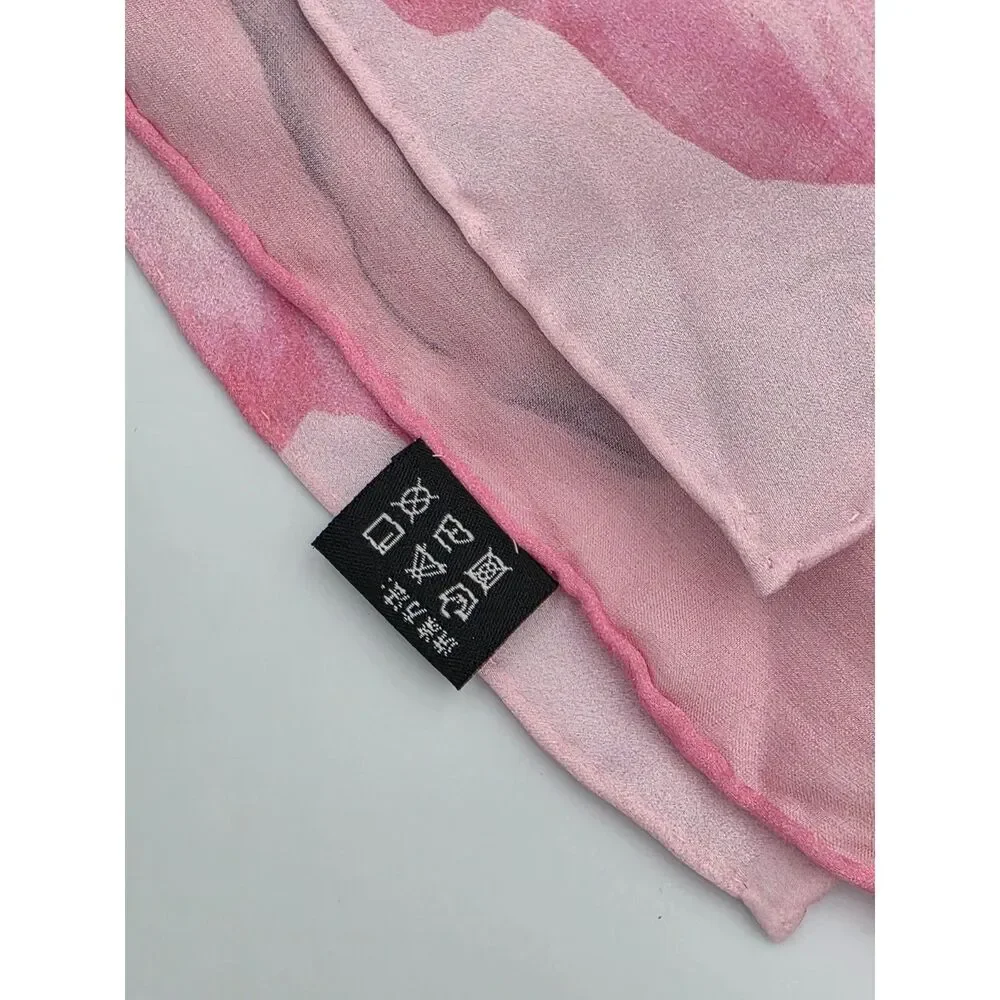 Chinese Silk Scarf Pink Hand Sewn Edges Floral blossom 20.5 x 66 Quiet Luxury